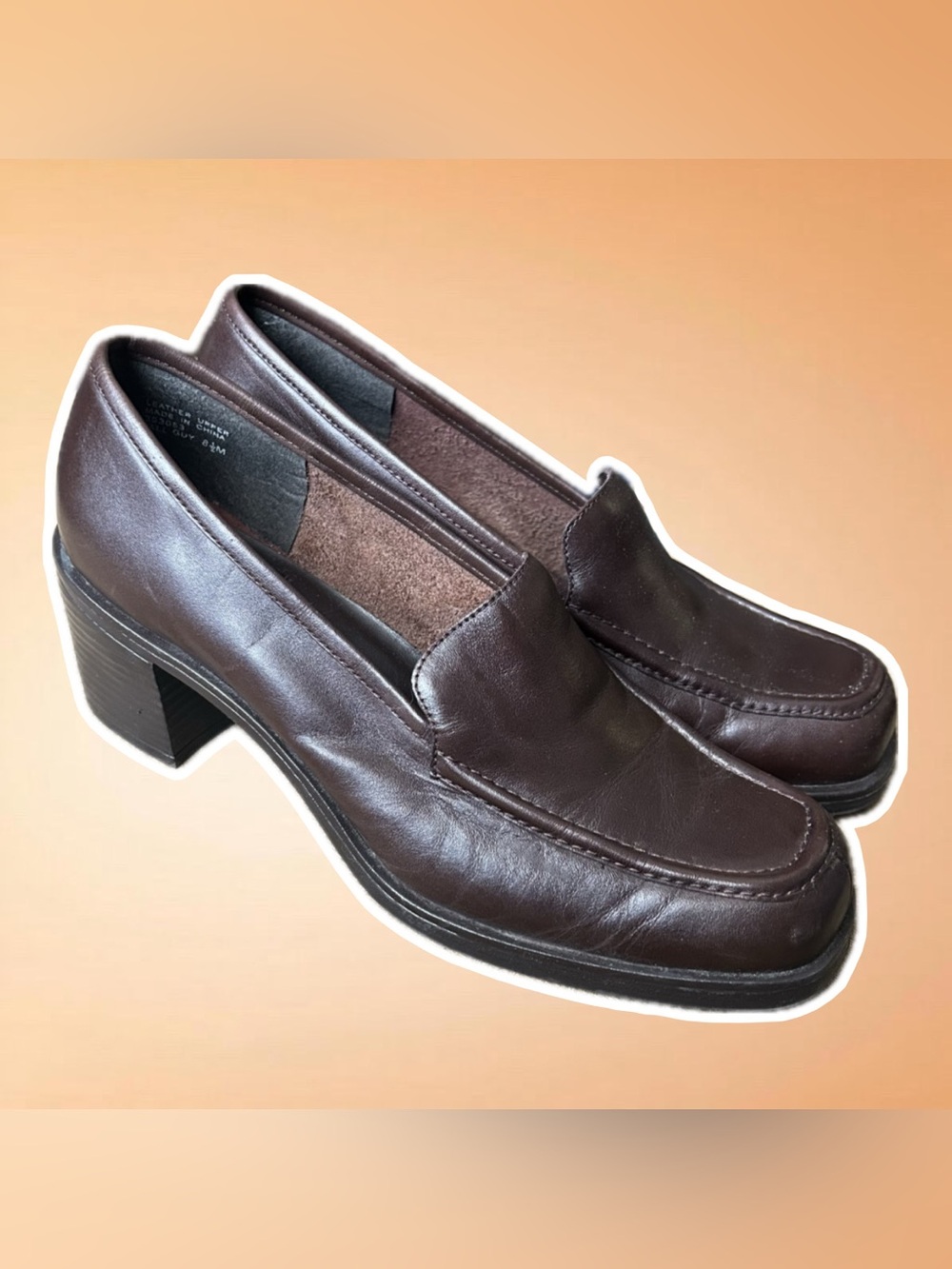 Vtg Mootsies Tootsies Dark Brown Leather Block Heel Loafers